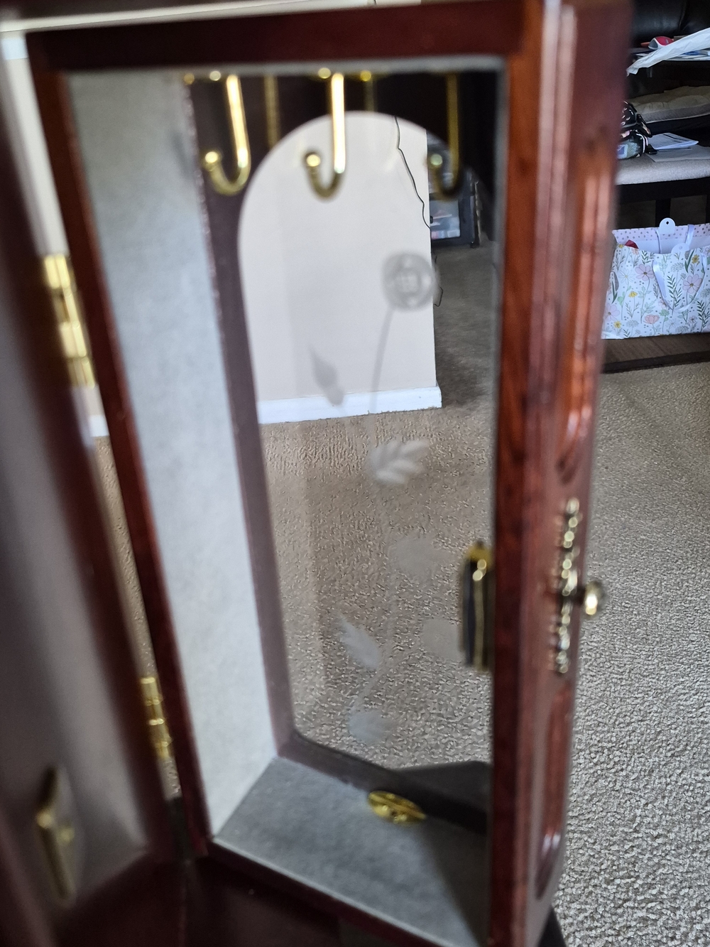 Classic Wooden Jewelry Box Cabinet in Dark Cherry - Picture 9 of 14
